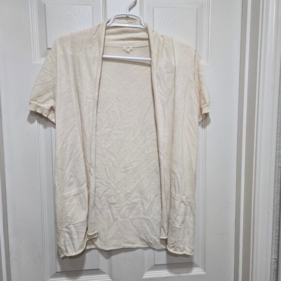 J.Crew Small Ivory Cotton Open Front Short Sleeve Cardigan Sweater - Picture 6 of 11